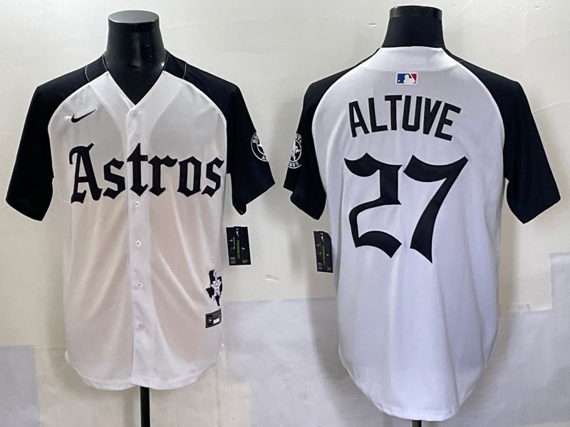 Men 2025 Houston Astros 27 Altuve White Black Five generations Joint Name Nike MLB Jersey style 1